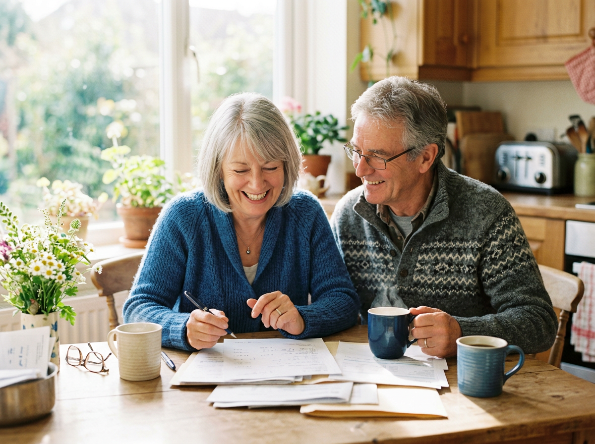 Smiling older couple relaxing together at home