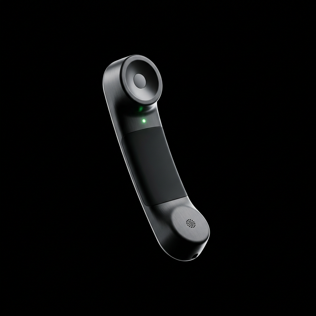 Graphite phone handset ringing with a small glowing green indicator light